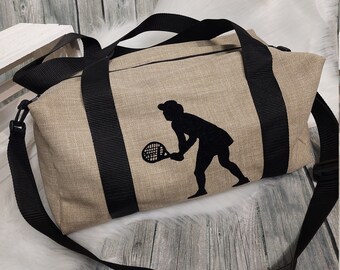 Sport-/Reisetasche L (Farbbeispiel beige) Aufdruck Tennis, Handgepäck, Urlaubstasche, Tasche aus Polstercanvas in 18 Farben