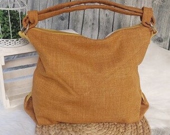 Handbag (color example ochre) made of upholstery canvas in 36 different colors