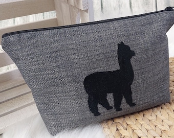 Cosmetic bag M (color example dark gray) print llama, toiletry bag, make-up bag, case bag, bag, upholstered canvas in 18 colors