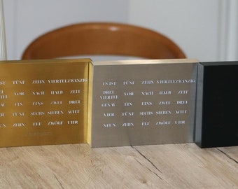 Grandfather clock with word display in silver, gold, matte black & Van Gogh motif - The word clock for the desk - LED table clock made of stainless steel