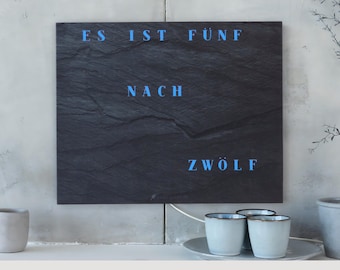 WordClock Jupiter in many designs - word clock in German with app control in slate look, grey, marble white, space, forest motif and much more.
