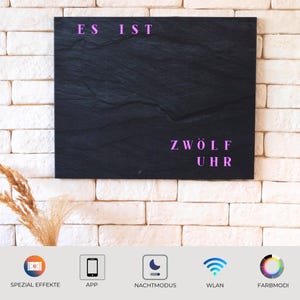 WordClock Jupiter SCHIEFER Optik - Relógio de palavras em alemão - Relógio de parede LED para pendurar e ficar de pé