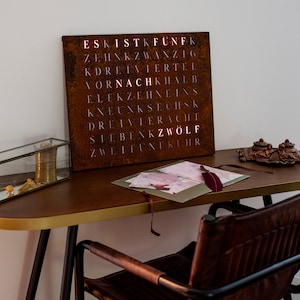 WordClock Jupiter Rust Look - Word clock made of rusted and laser-cut iron - modern LED wall clock in industrial style image 2