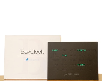 BoxClock stainless steel in matt black - The word clock for the desk - LED grandfather clock