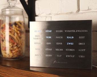 BoxClock Stainless Steel - The word clock for the desk - LED table clock - Floor clock made of brushed stainless steel