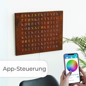 WordClock Jupiter Rust Look - Word clock made of rusted and laser-cut iron - modern LED wall clock in industrial style image 6