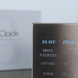 BoxClock Edelstahl Die Wortuhr für den Schreibtisch LED Tischuhr Büro Uhr aus Edelstahl Bild 7