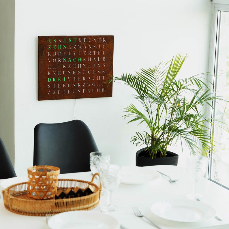 WordClock Jupiter Rust Look - Word clock made of rusted and laser-cut iron - modern LED wall clock in industrial style image 10