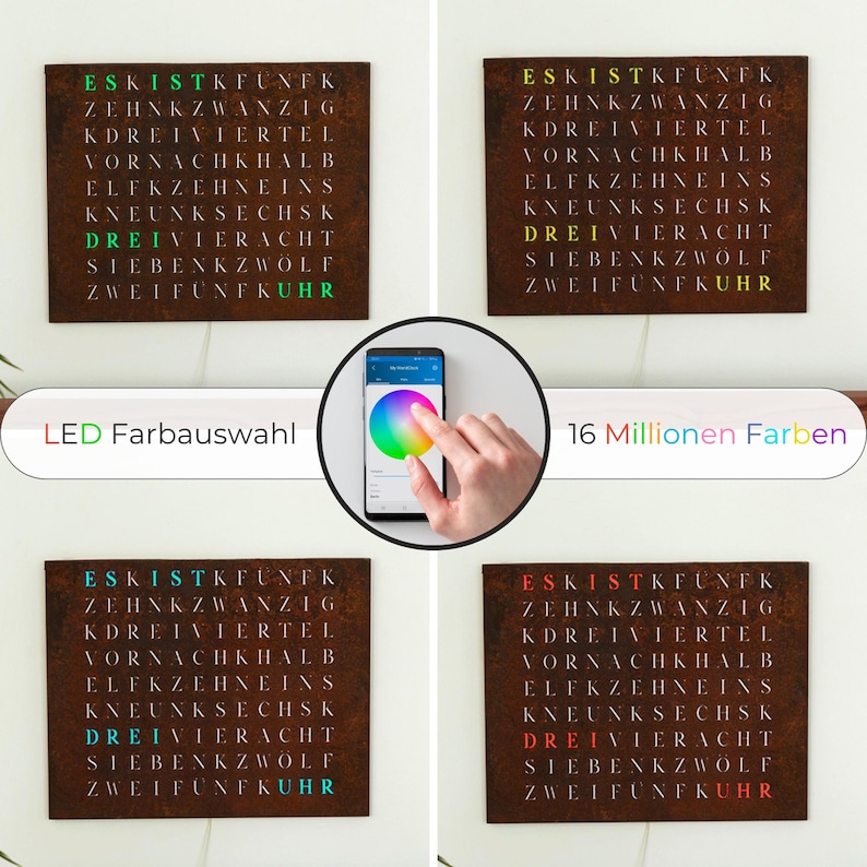 WordClock Jupiter Rust Look - Word clock made of rusted and laser-cut iron - modern LED wall clock in industrial style image 13