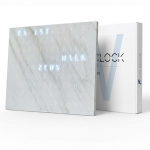 WordClock Jupiter 2.0 White Marble – RGBW LED Wortuhr mit Echtzeituhr & IO Advanced Software – Premium Marmor-Design 50×40 cm