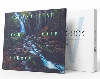 WordClock Jupiter Dark Forest - Word clock in German with forest motif - modern LED wall clock for home and office