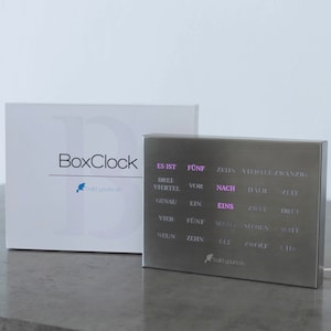 BoxClock Edelstahl Die Wortuhr für den Schreibtisch LED Tischuhr Büro Uhr aus Edelstahl Bild 10