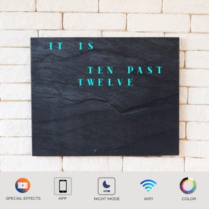 WordClock Jupiter Dark Slate  - Wortuhr in Englisch - moderne LED Wanduhr - LED Wall Clock for home and office