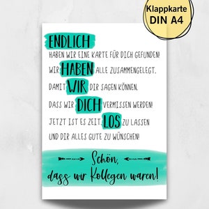 Karte DIN A4 Abschied Kollegin Kollege Verabschiedung Ruhestand Rente