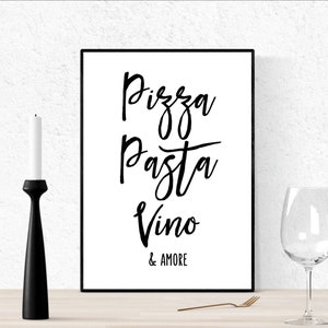 Poster Kitchen Pizza Pasta Vino Kitchen Poster Poster Saying Gift - Handlettering Poster - Saying Poster Dining Room