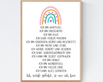 Geschenk zum Schulanfang Einschulung Affirmationen Affirmationsposter Kinder Kind Pink
