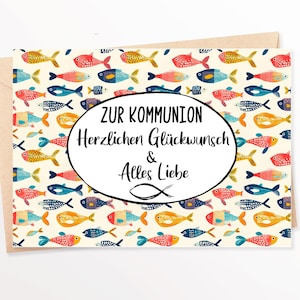 Karte Kommunion Kommunionskarte Glückwünsche zur Kommunion Glückwunschkarte Erstkommunion Fische