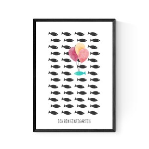 Geschenk zum Schulanfang Einschulungsgeschenk Wünsche Mutmacher Poster Kinderzimmer | Ich bin einzigartig |