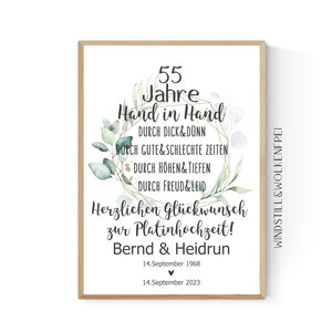 Geschenk zur Platinhochzeit Wünsche Poster Druck personalisiert mit Namen
