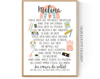 Back-to-school gift, back-to-school wishes, encouragement poster for girls, personalized with name, back-to-school gift