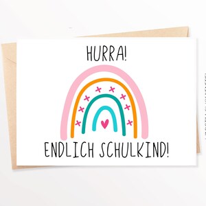 Karte zur Einschulung Glückwunschkarte Endlich Schulkind rosa Mädchen