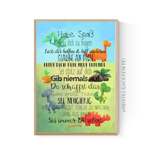 Geschenk zur Einschulung Schulanfang Kindergartenstart Wünsche Mutmacher Poster Kinderzimmer  Dinos Dinosaurier Jungen Jungs