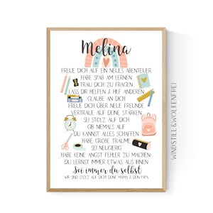 Geschenk zur Einschulung Schulanfang Wünsche Mutmacher Poster Mädchen Name personalisierbar mit Name Einschulungsgeschenk