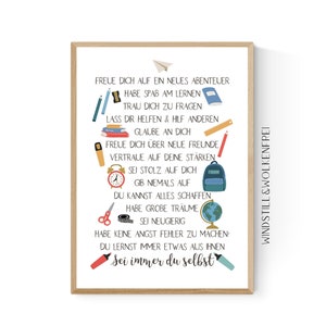 Geschenk zur Einschulung Schulanfang Wünsche Mutmacher Poster Kinderzimmer Druck Jungen Jungs Schulkind