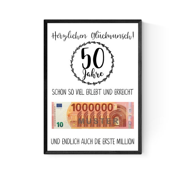 Geschenk zum 50.Geburtstag | Geldgeschenk | Poster| Fünfzig | Fünfzigster |