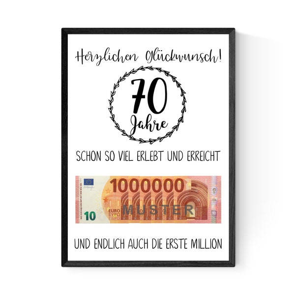 Geschenk zum 70.Geburtstag | Geldgeschenk | Poster| Siebzig | Siebzigster |