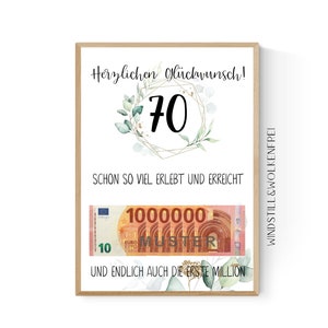 Geschenk zum 70.Geburtstag | Geldgeschenk | Poster| Siebzig | Siebzigster | Eukalyptus
