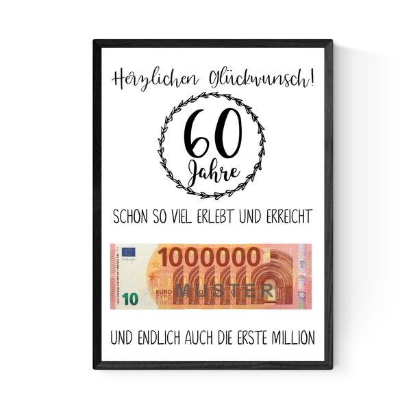 Geschenk zum 60.Geburtstag | Geldgeschenk | Poster| Sechzig | Sechzigster |