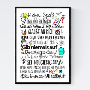 Geschenk zum Schulanfang Einschulung Wünsche Mutmacher Poster Kinderzimmer Druck