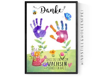 Persönliches Abschiedsgeschenk Kita Team Erzieherin Tagesmutter Kindergarten Gruppe Krippe  Handabdruck Geschenk Danke Poster DIN A3