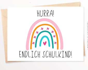 Karte zur Einschulung Glückwunschkarte Endlich Schulkind rosa Mädchen