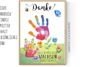 Personalized farewell gift for a childcare worker, daycare provider, kindergarten teacher, nursery teacher, or primary school teacher: handprint gift, thank you