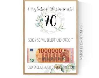 Geschenk zum 70.Geburtstag | Geldgeschenk | Poster| Siebzig | Siebzigster | Eukalyptus