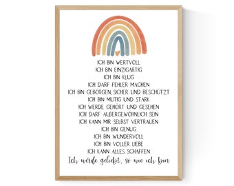 Geschenk zum Schulanfang Einschulung Affirmationen Affirmationsposter Kinder Kind Bild Boho