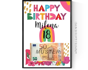 Geschenk für Sohn | Tochter | zum 18.Geburtstag | Geldgeschenk | Poster personalisierbar mit Namen