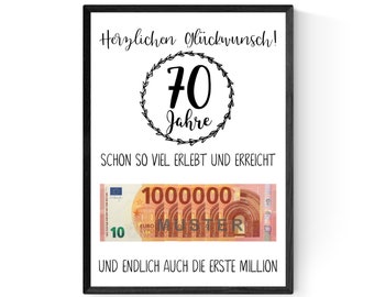 Geschenk zum 70.Geburtstag | Geldgeschenk | Poster| Siebzig | Siebzigster |