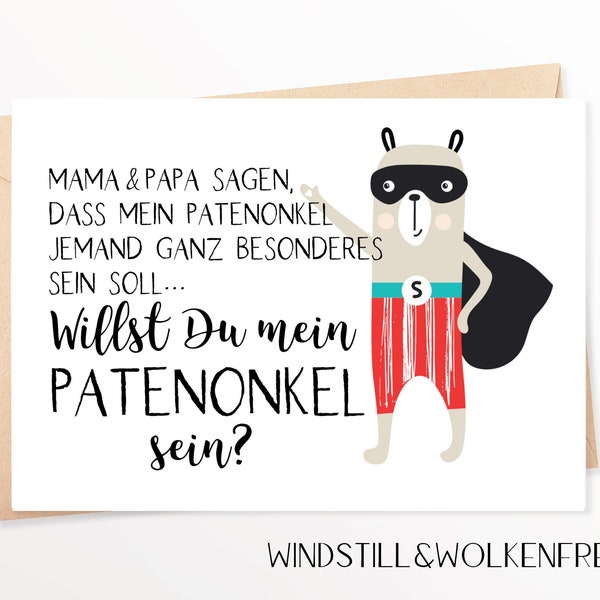 Karte| Patenonkel | Frage willst du mein Patenonkel sein| Pate | Taufpate | Superheld