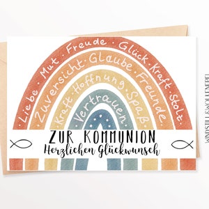 Karte Kommunion Kommunionskarte Glückwünsche Glückwunschkarte Erstkommunion Regenbogen Bild 1