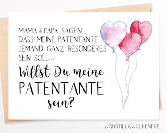 Karte| Patentante | Frage willst du meine Patentante sein| Patin | Taufpatin