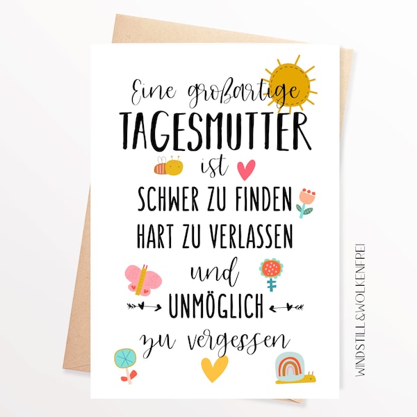 Abschiedskarte Tagesmutter Abschiedsgeschenk Karte Dankeskarte