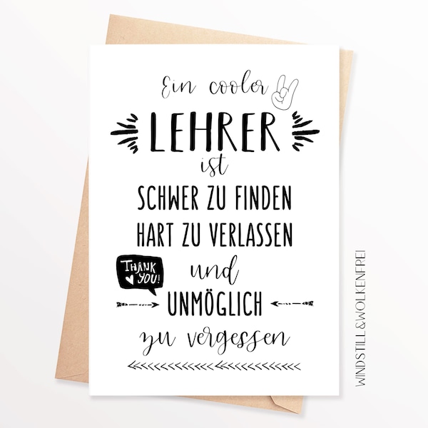 Abschiedskarte Lehrer Schule Abschiedsgeschenk Lehrer Karte Dankeskarte