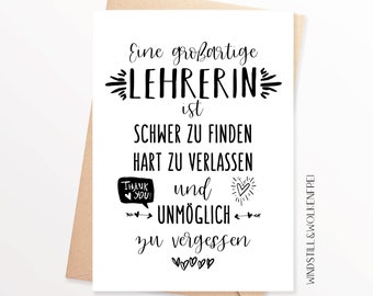 Abschiedskarte Lehrerin Schule Abschiedsgeschenk Karte Dankeskarte