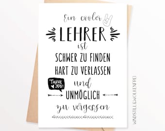 Abschiedskarte Lehrer Schule Abschiedsgeschenk Lehrer Karte Dankeskarte