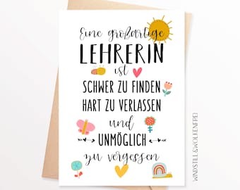 Abschiedskarte Lehrerin  Grundschule Schule Abschiedsgeschenk Karte Dankeskarte