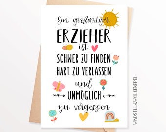 Farewell card for kindergarten, daycare, or primary school teacher; farewell gift card; thank you card