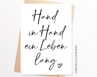 Karte zur Hochzeit Hochzeitskarte Glückwunschkarte Hand in Hand